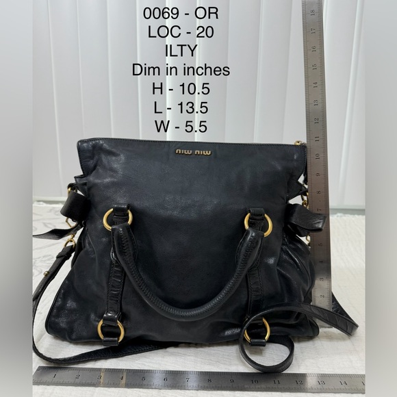 AUTHENTIC Miu Miu Black Leather Shoulder Bag with Gold Accents - Picture 2 of 14